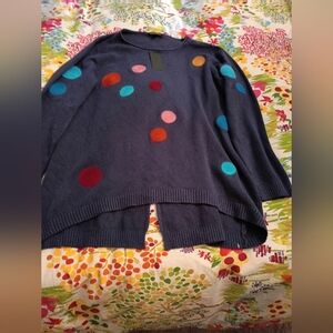 Parkhurst Colorful Navy Polka Dot Sweater XL New